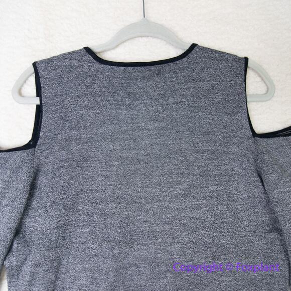 CALVIN KLEIN Women's Gray Contrast-trim Cold-shoulder Sweater Top Size M - Picture 11 of 16